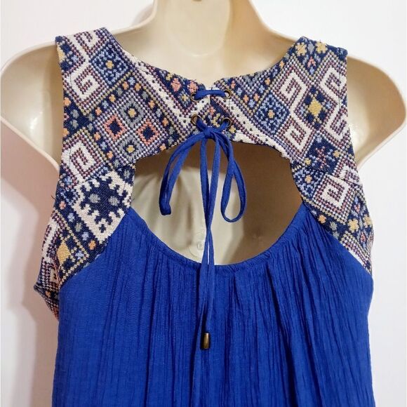 Doe & Rae Woven Gauze Tapestry Top Blue Medium - Picture 7 of 11